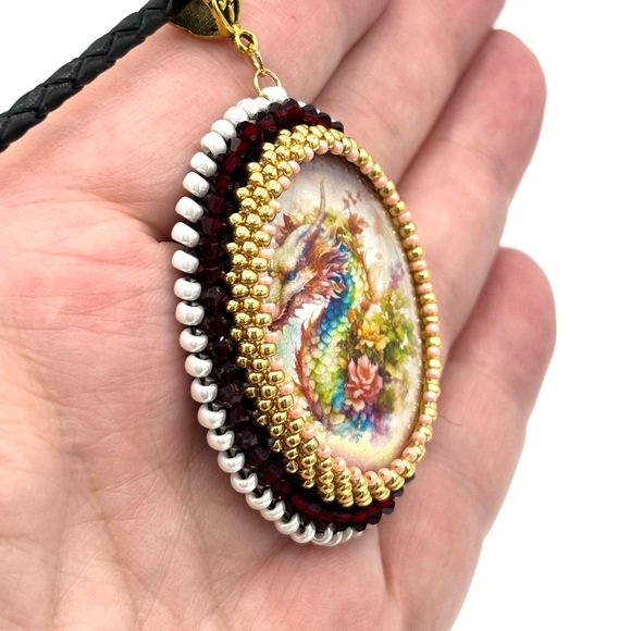 Hand Crafted Dragon Pendant Renaissance Choker Necklace - Picture 3 of 9